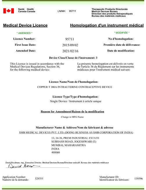 TCu380Ag Health Canada Licence 97877 16 Feb 2021